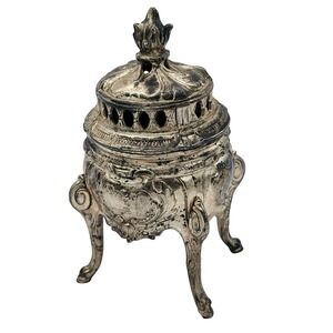 Antique French Religious Incense Burner Footed Lid Urn France Silver Plated VTG